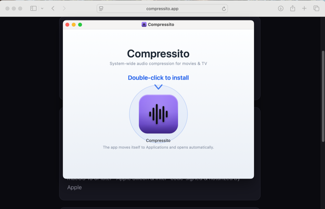 Compressito installer window — double-click to install
